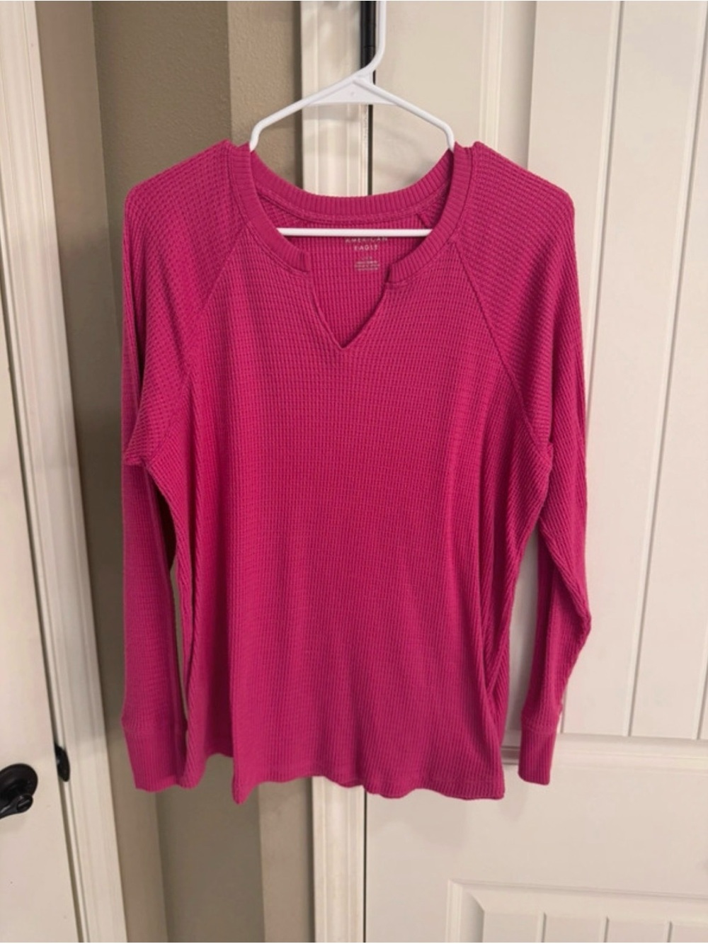 American Eagle Outfitters Hot Pink Waffle Thermal Long Sleeve Top